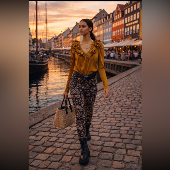 Anthropologie Ruffled V-Neck Top size S. - Picture 1 of 16